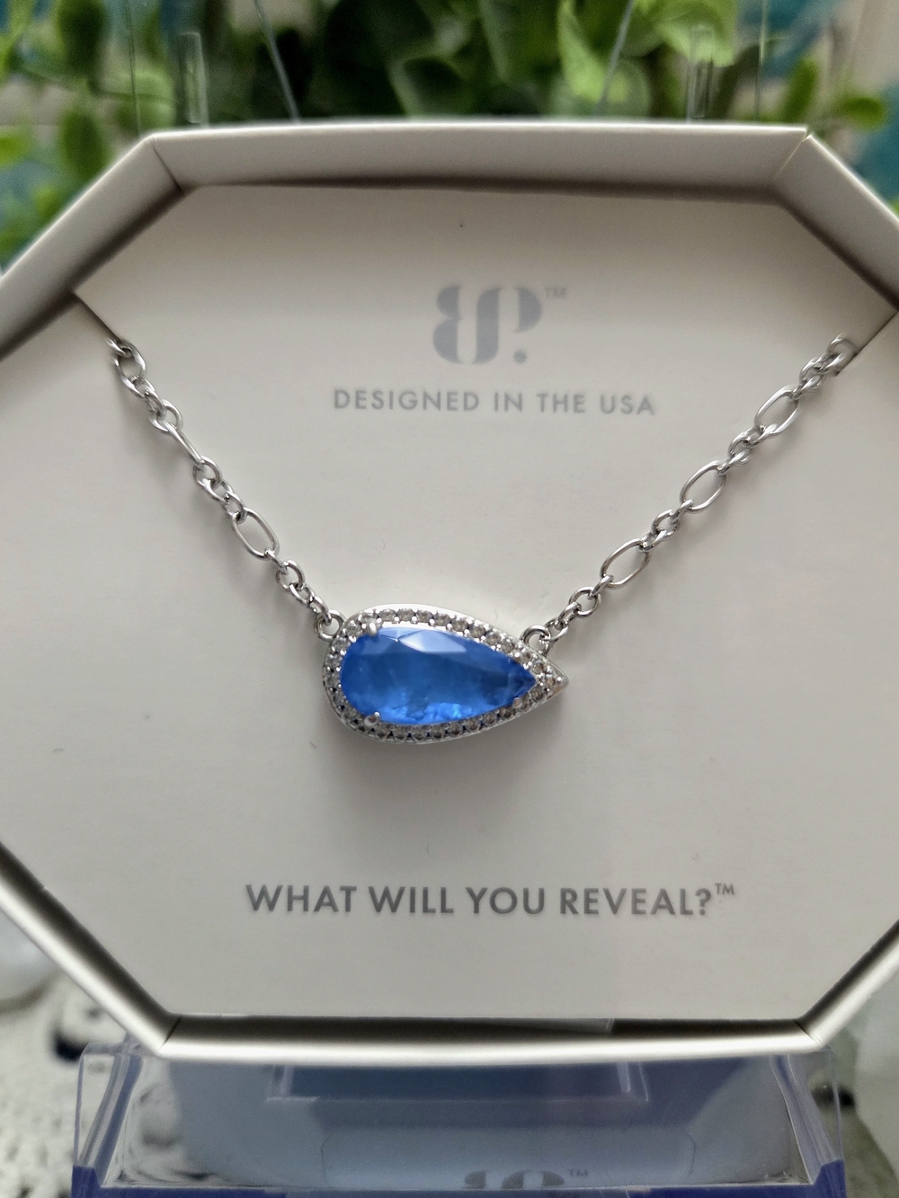 BP Teardrop Aquq Marine Spinel with Pavé Halo On Rhodium